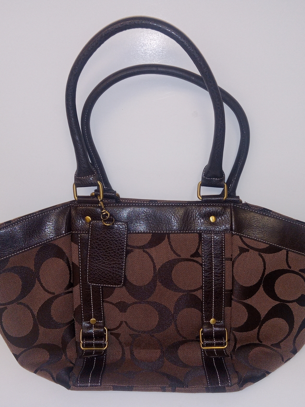 Coach Brown Signature Canvas Tote with Dark Brown Leather Trim